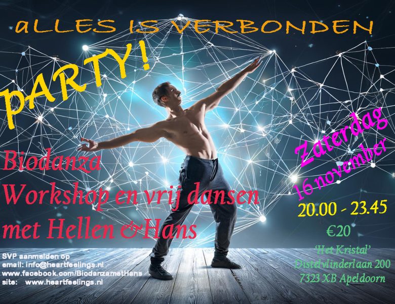 Za 16 november Special Biodanza PARTY APELDOORN: ‘Alles is verbonden’